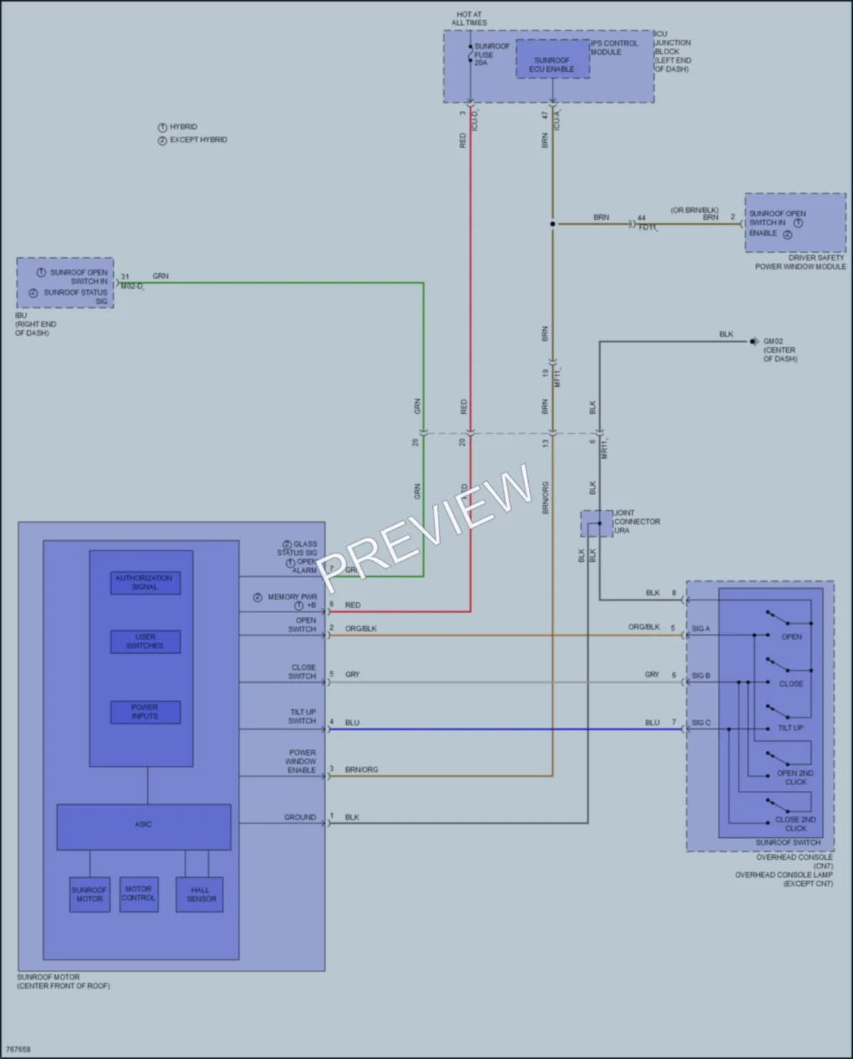 2022 Hyundai ElantraHybrid Power Top Sunroof wiring diagram preview