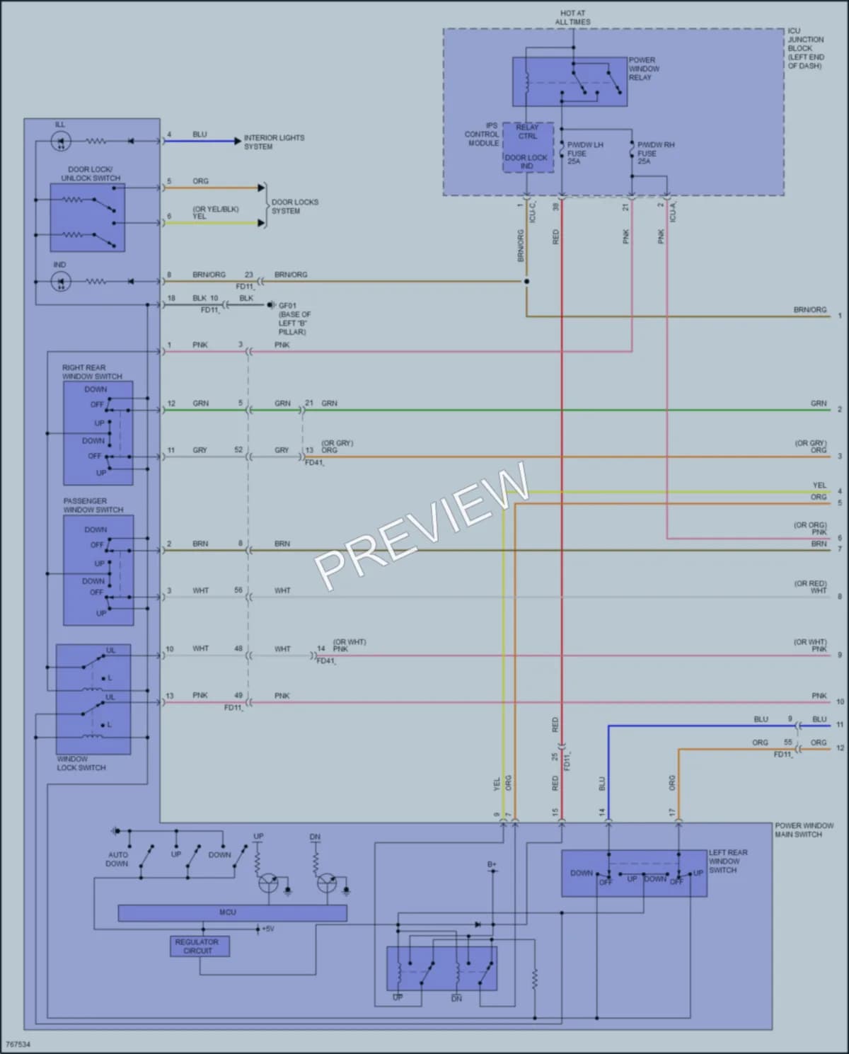 2022 Hyundai ElantraHybrid Power Windows wiring diagram preview
