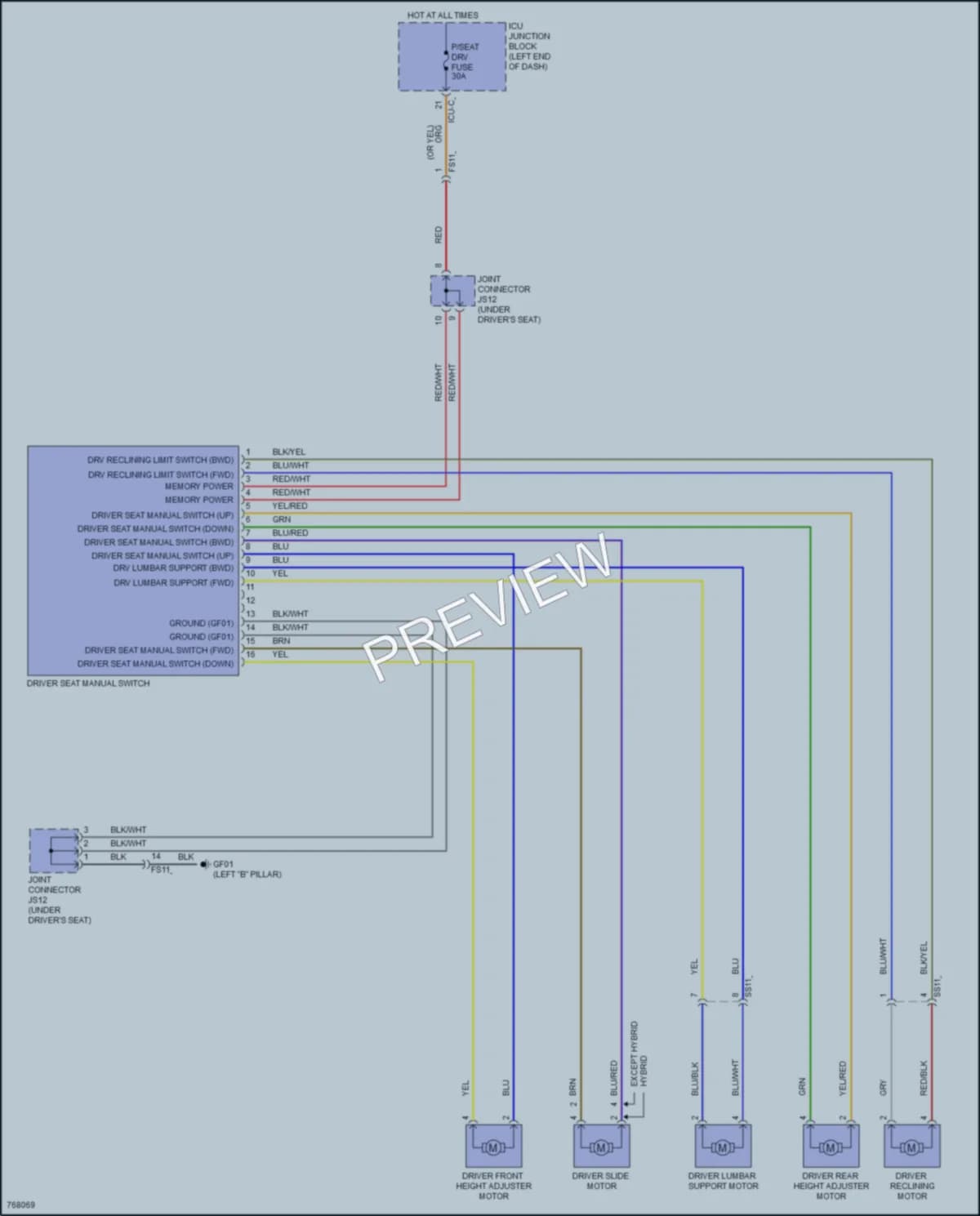 2022 Hyundai SonataHybrid Power Seats wiring diagram preview