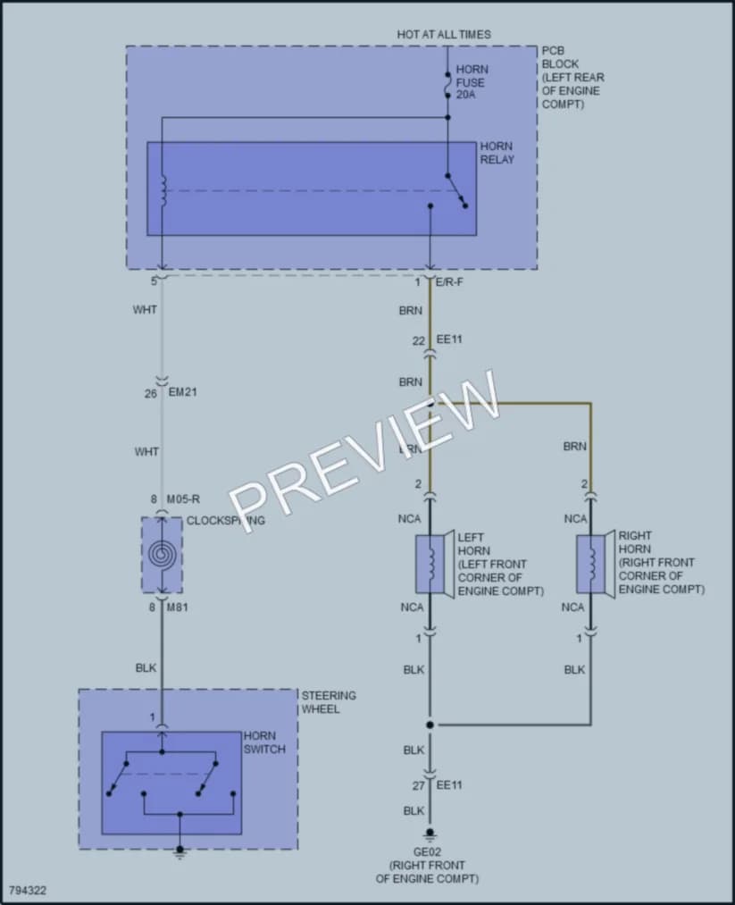 2022 Kia Stinger Horn wiring diagram preview