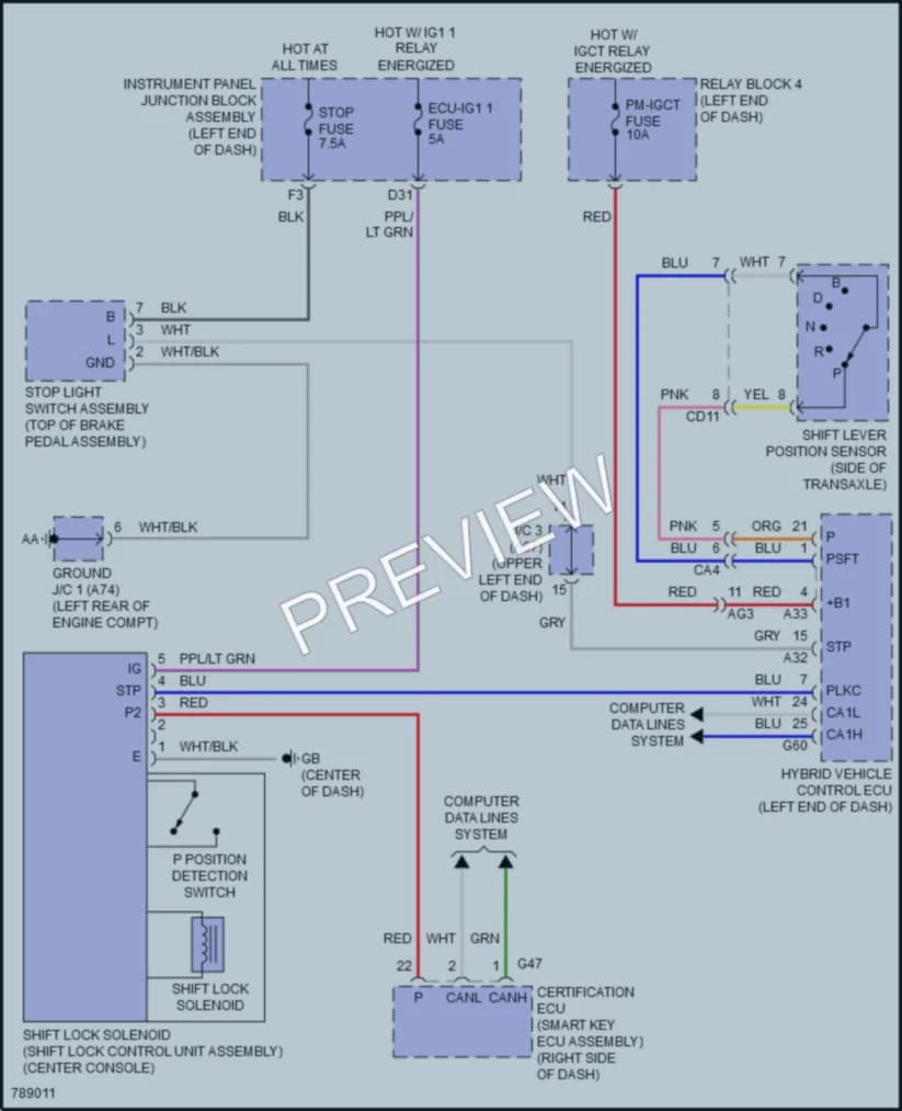 2022 Lexus ES300h Shift Interlock wiring diagram preview