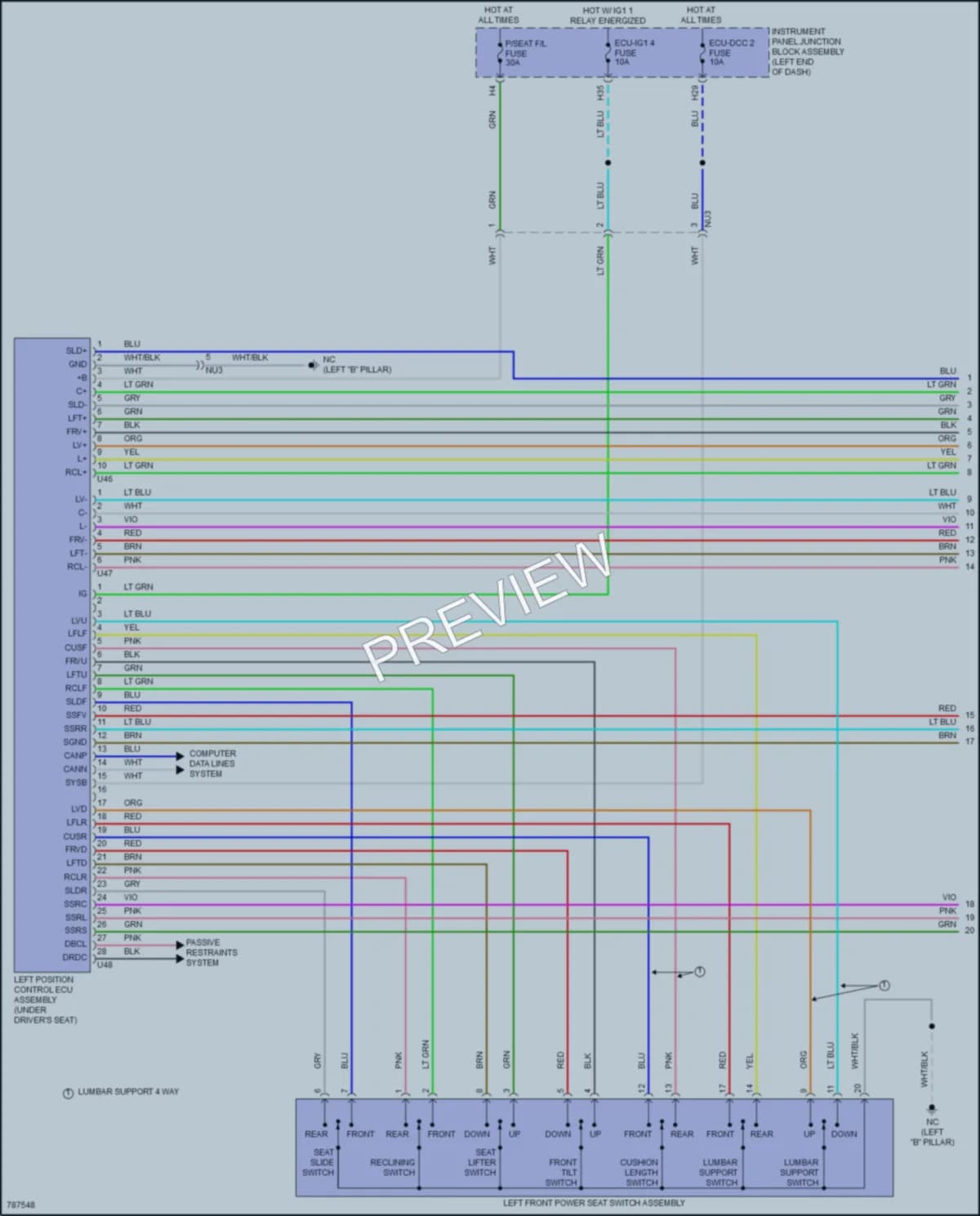 2022 Lexus ES350 Memory Systems wiring diagram preview