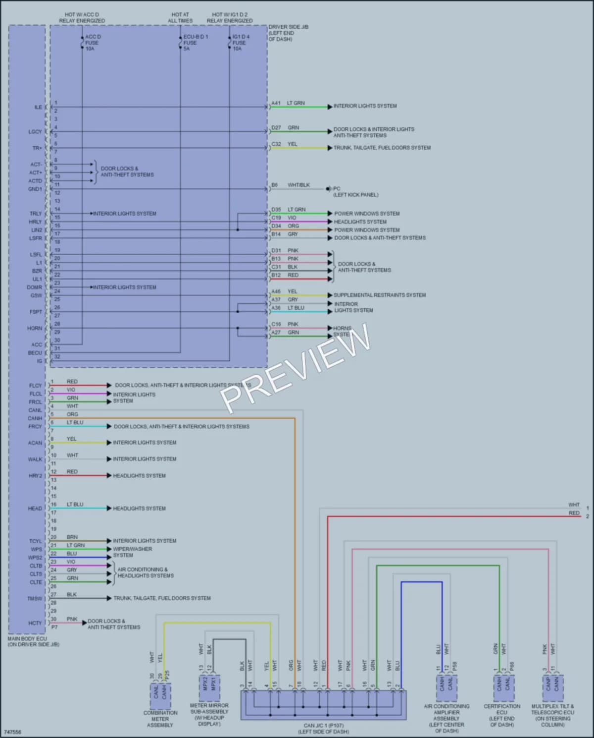 2022 Lexus LC500 Body Control Modules wiring diagram preview