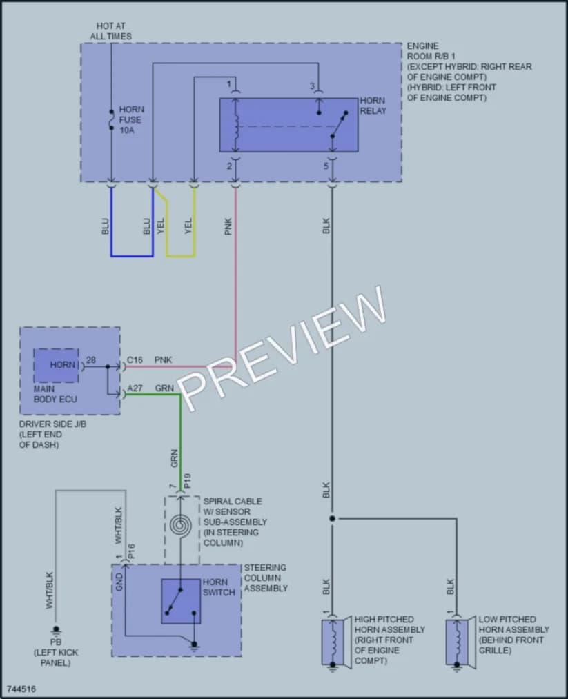 2022 Lexus LC500h Horn wiring diagram preview