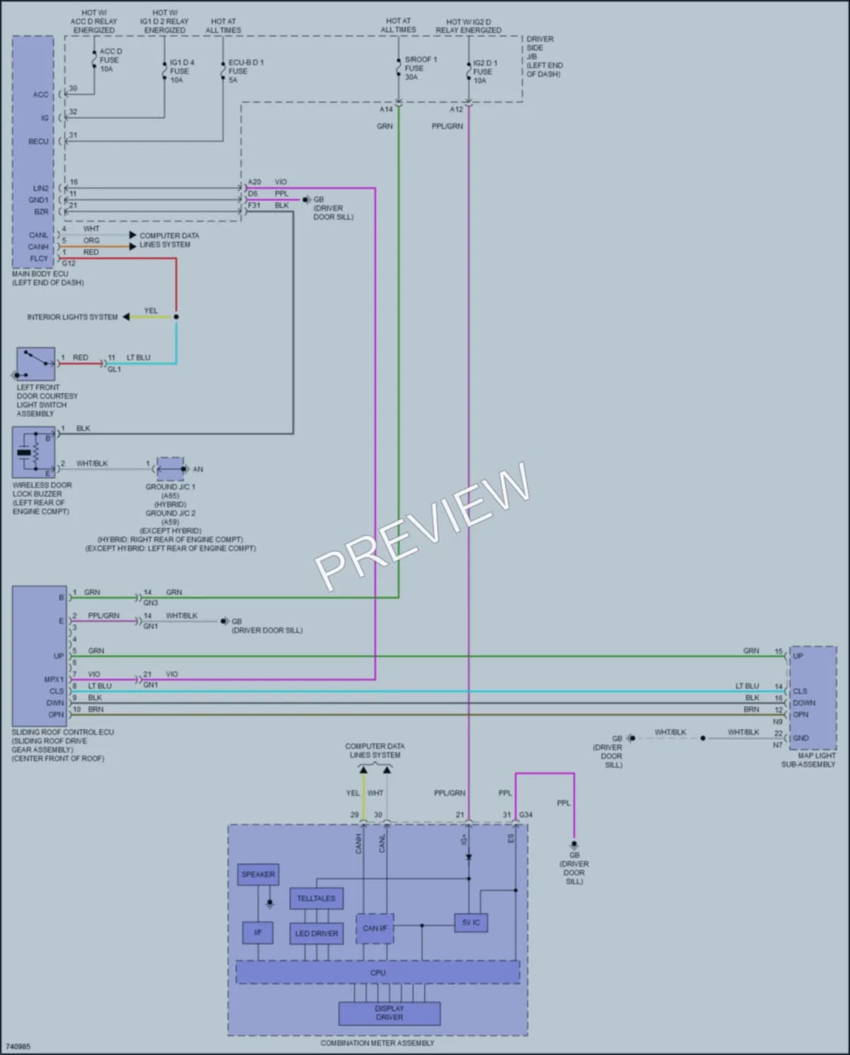 2022 Lexus LS500h Power Top Sunroof wiring diagram preview
