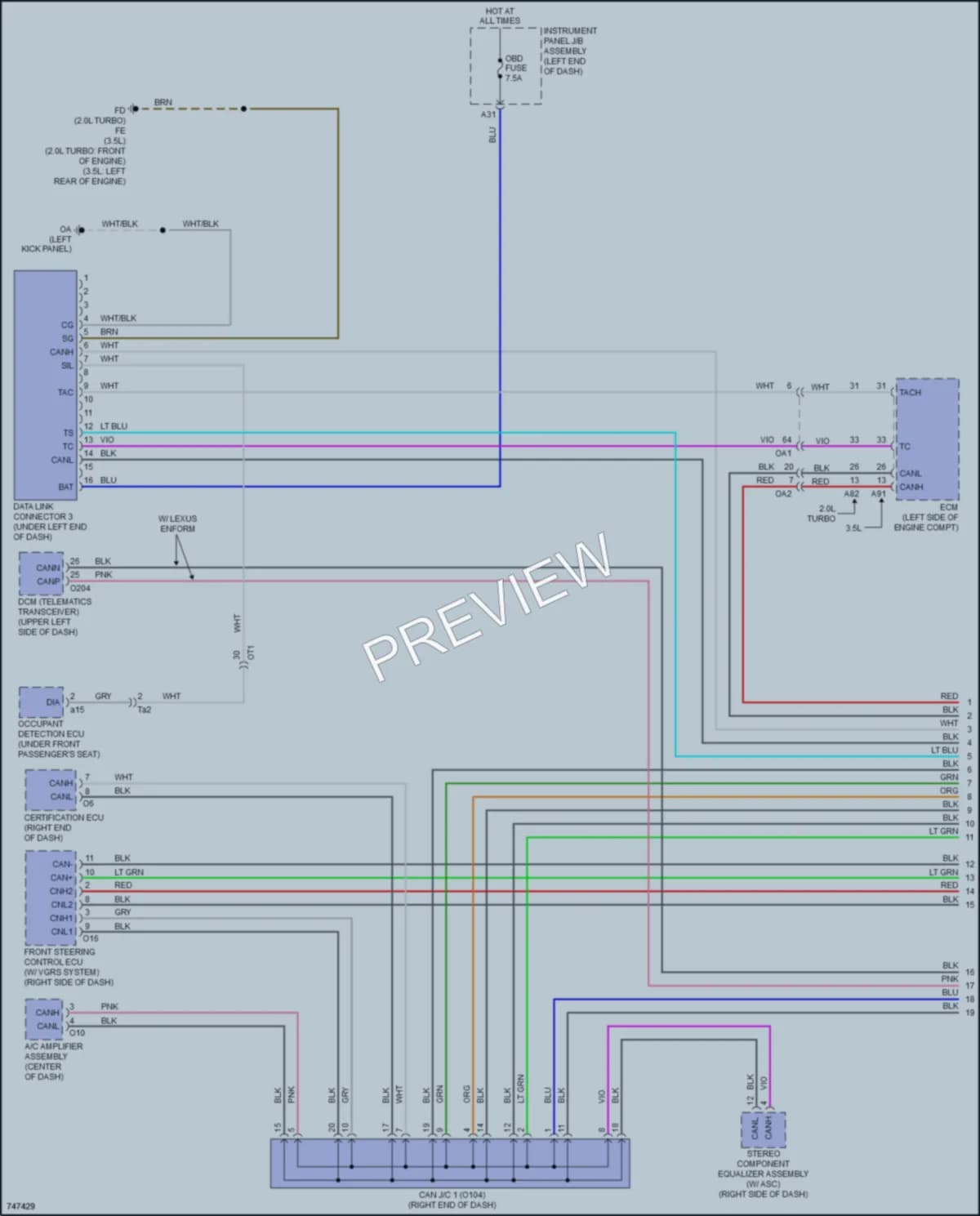 2022 Lexus RC350 Computer Data Lines wiring diagram preview