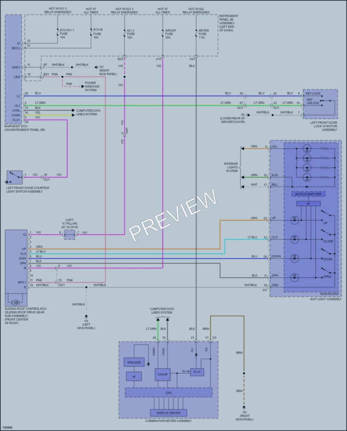 2022 Lexus RC350 Power Top Sunroof wiring diagram preview