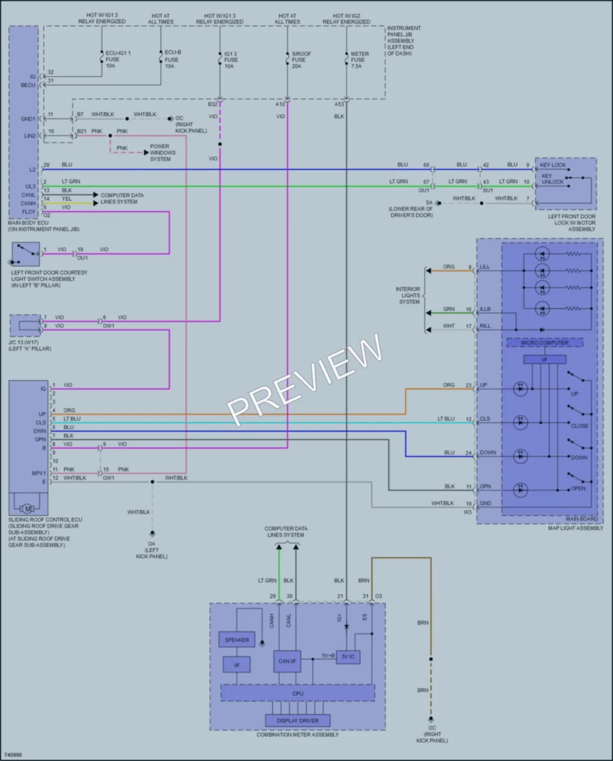 2022 Lexus RCF Power Top Sunroof wiring diagram preview