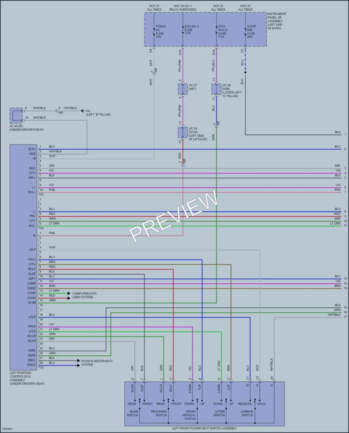 2022 Lexus UX250h Memory Systems wiring diagram preview