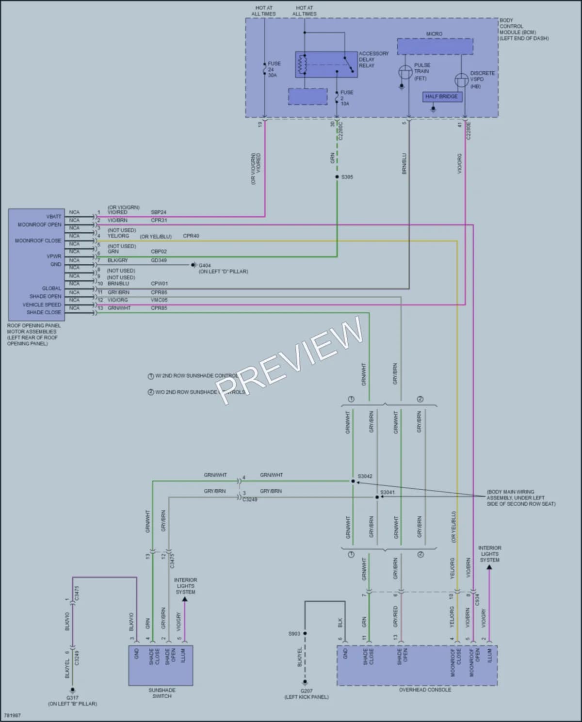 2022 Lincoln Aviator Power Top Sunroof wiring diagram preview