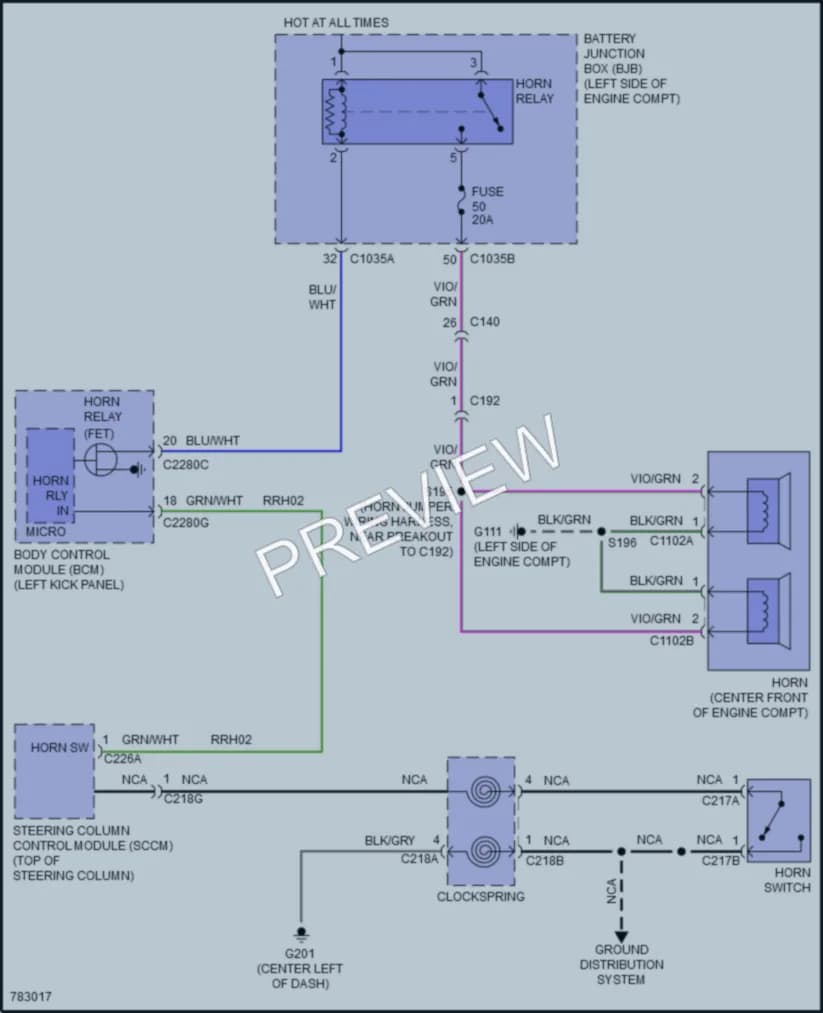 2022 Lincoln Nautilus Horn wiring diagram preview