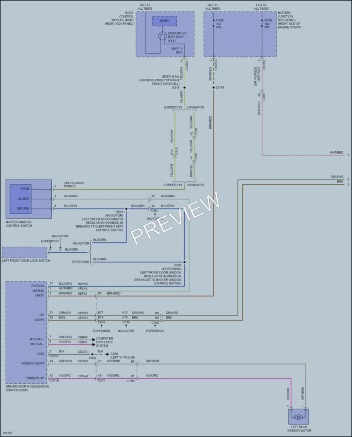 2022 Lincoln NavigatorL Power Windows wiring diagram preview