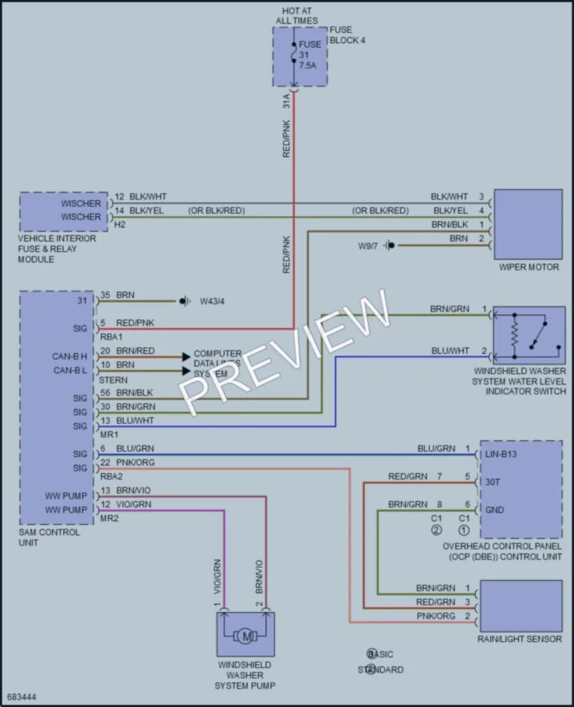 2022 MercedesBenz 3500XDSprinter Wiper Washer wiring diagram preview