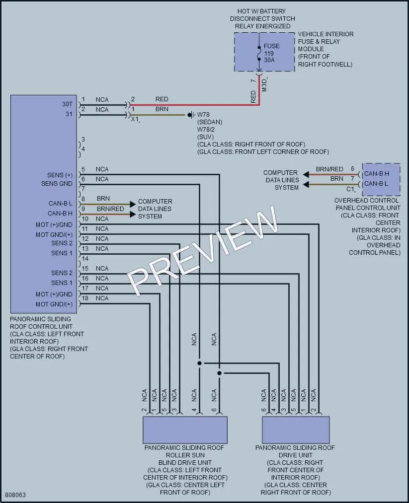 2022 MercedesBenz CLA250 Power Top Sunroof wiring diagram preview
