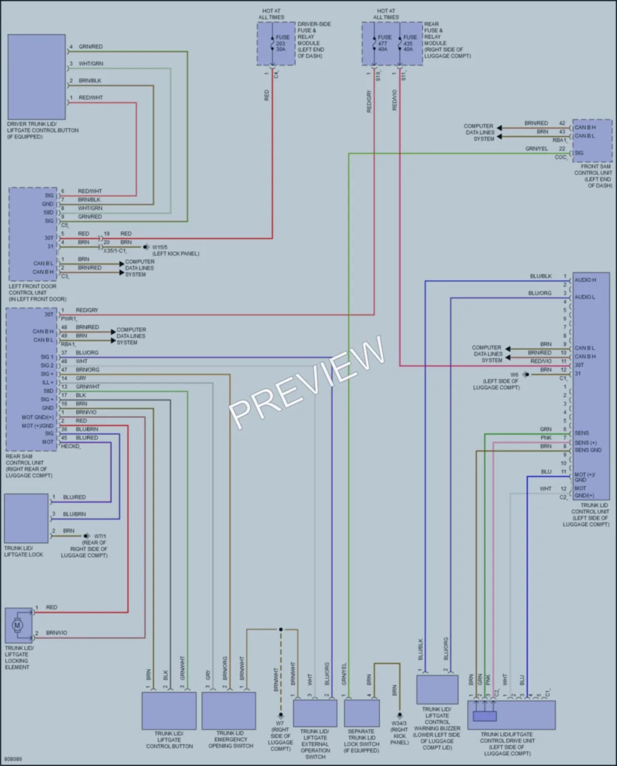 2022 MercedesBenz CLS450 Trunk Tailgate Fuel Door wiring diagram preview