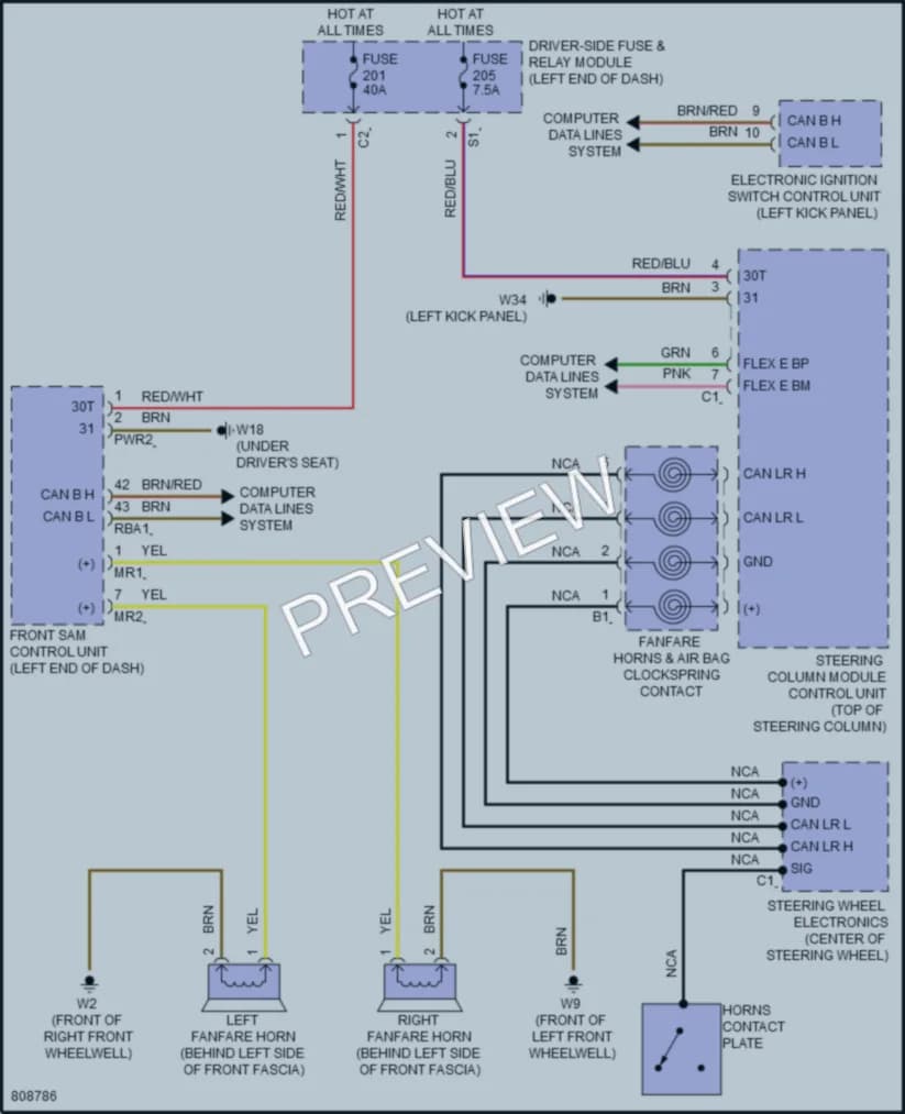 2022 MercedesBenz E350 Horn wiring diagram preview