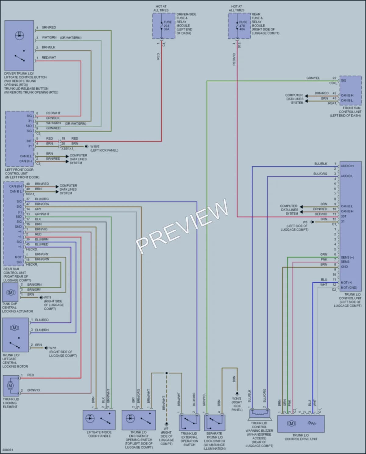 2022 MercedesBenz E350 Trunk Tailgate Fuel Door wiring diagram preview