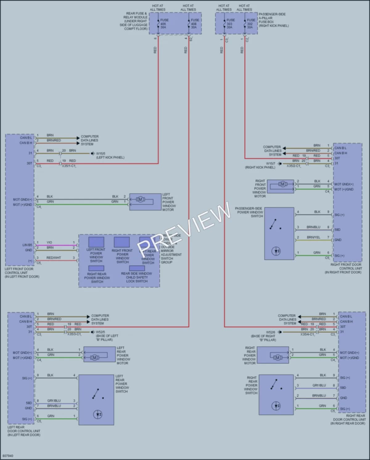 2022 MercedesBenz GLC300Coupe Power Windows wiring diagram preview