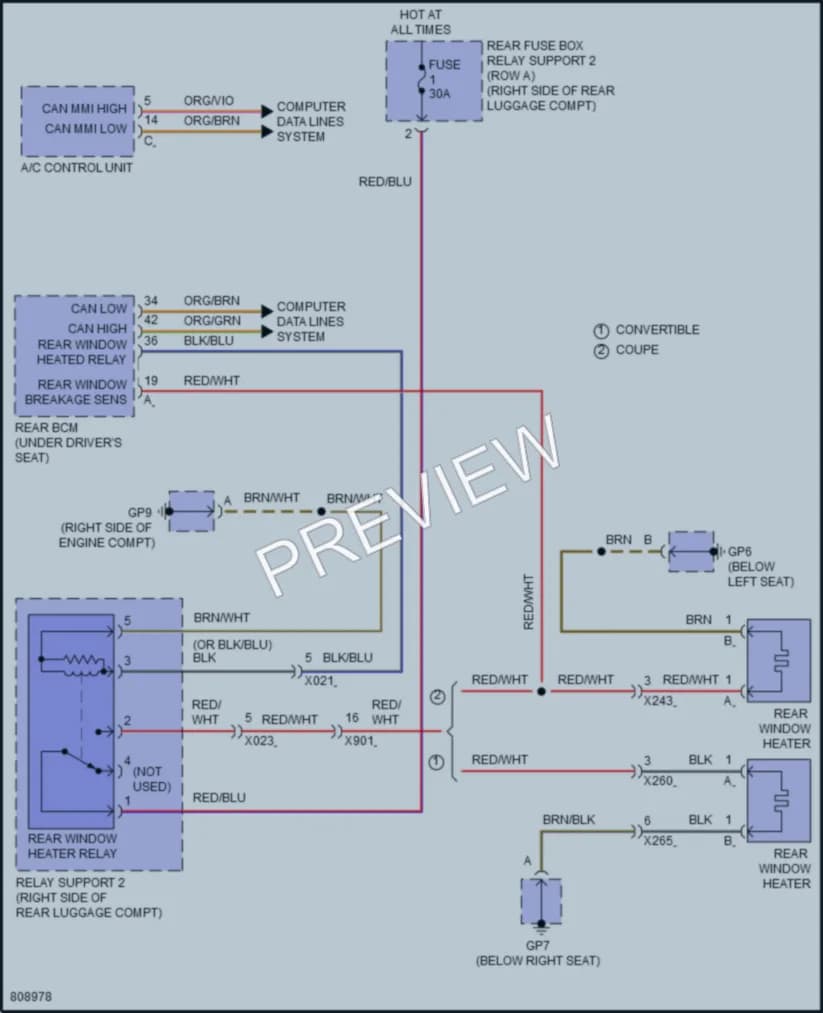 2022 Porsche 718Cayman Defoggers wiring diagram preview