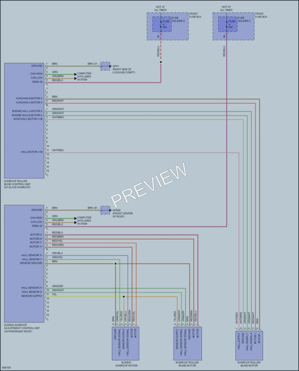 2022 Porsche CayenneCoupe Power Top Sunroof wiring diagram preview