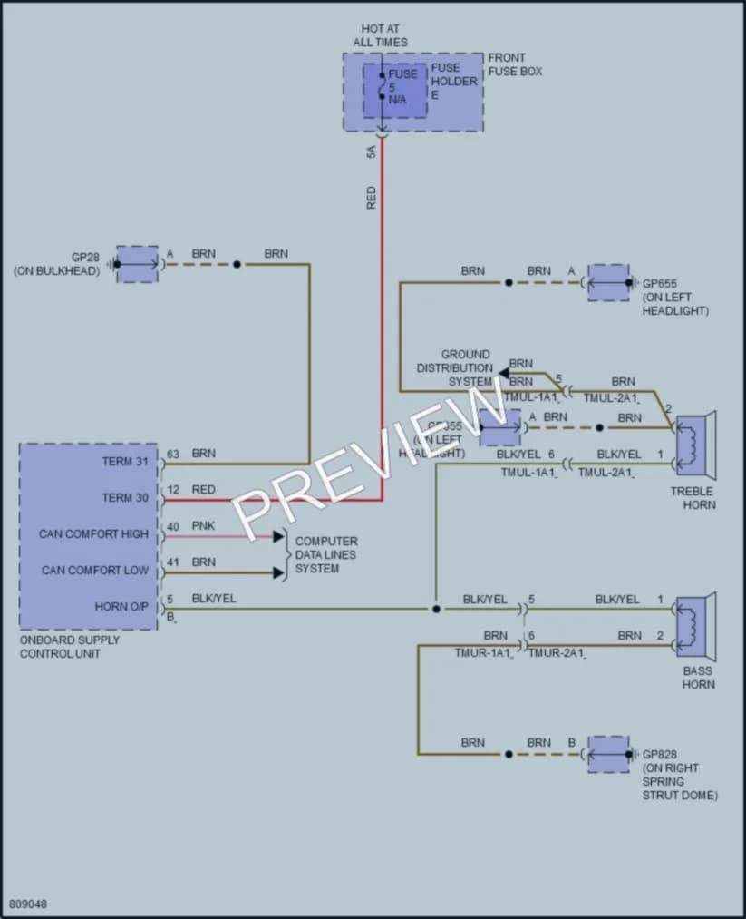 2022 Porsche CayenneCoupeHybrid Horn wiring diagram preview