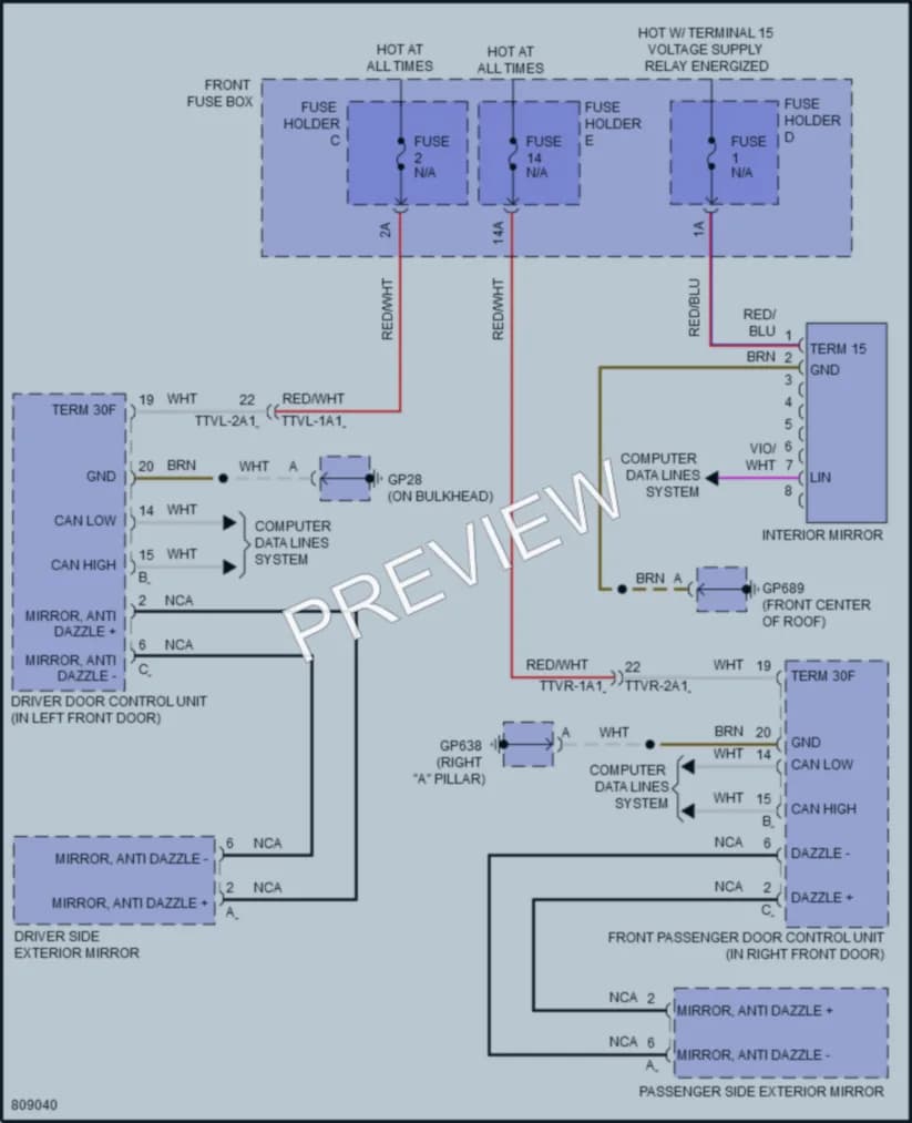 2022 Porsche CayenneHybrid Power Mirrors wiring diagram preview