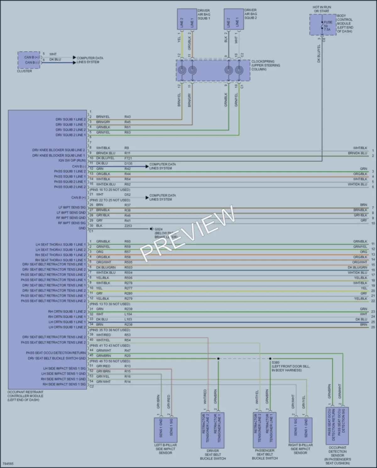 2022 Ram ProMasterCity Supplemental Restraints wiring diagram preview