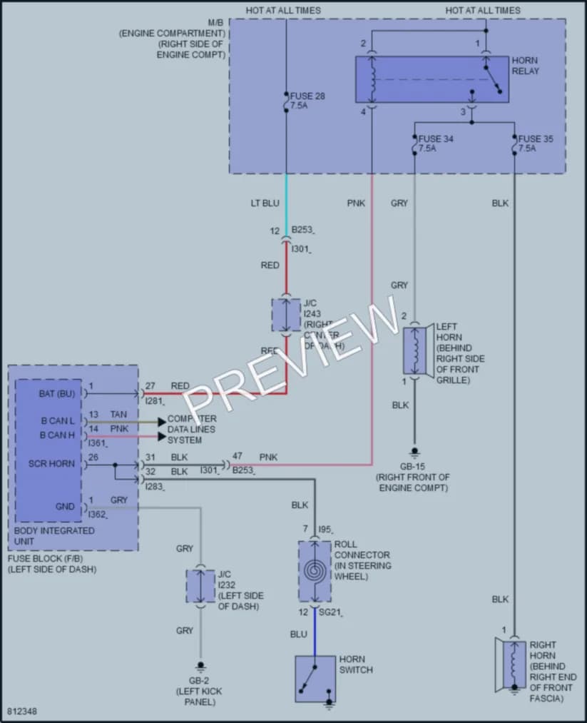2022 Subaru BRZ Horn wiring diagram preview
