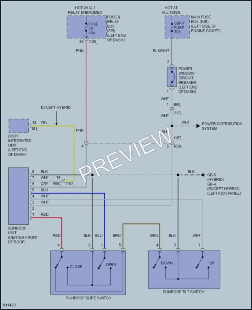 2022 Subaru CrosstrekHybrid Power Top Sunroof wiring diagram preview