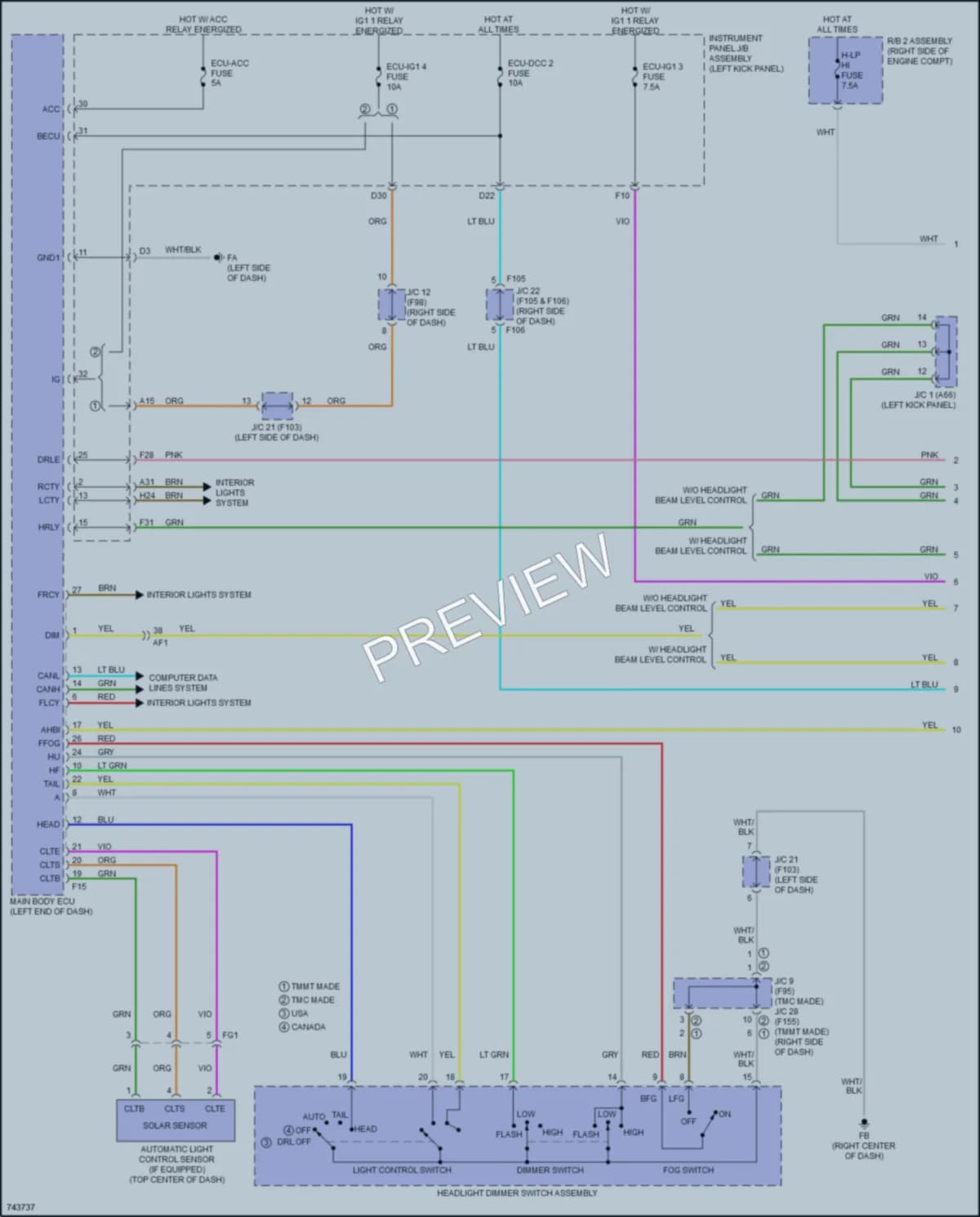 2022 Toyota CHR Headlights wiring diagram preview