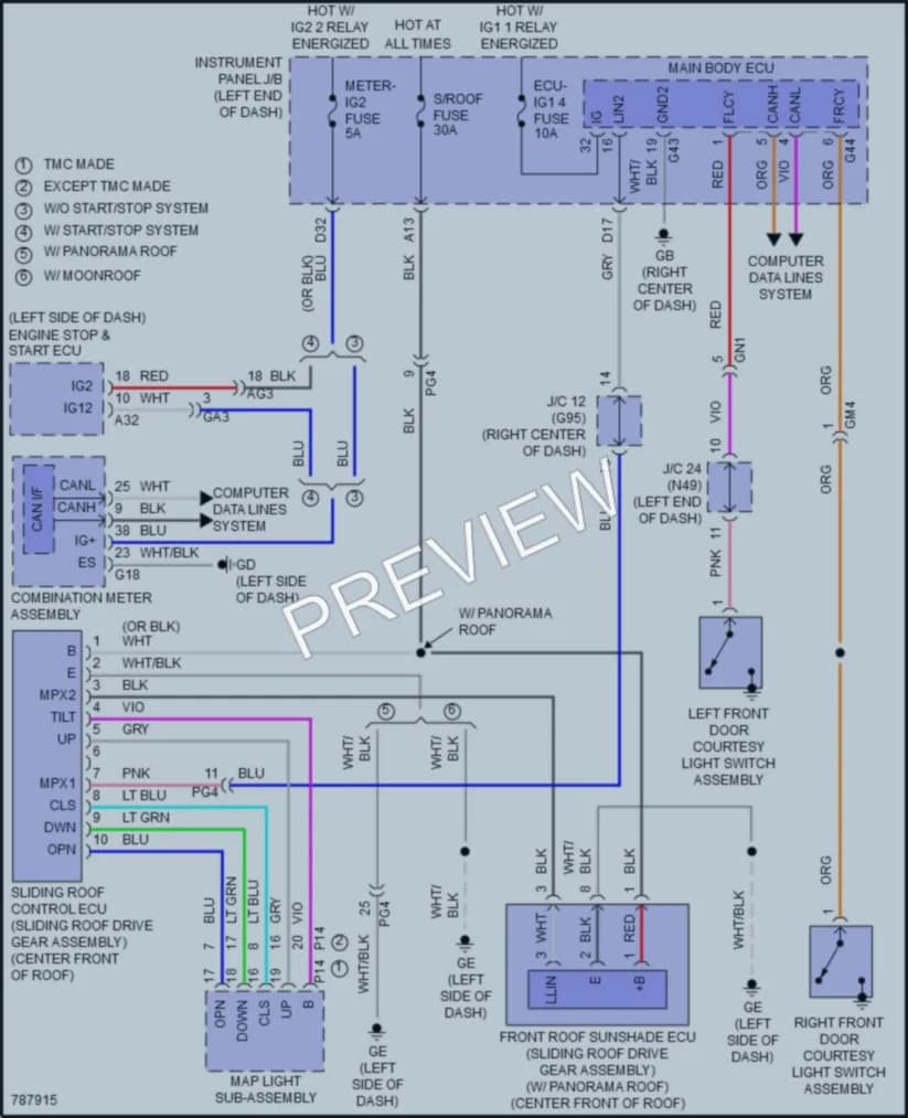 2022 Toyota RAV4Hybrid Power Top Sunroof wiring diagram preview