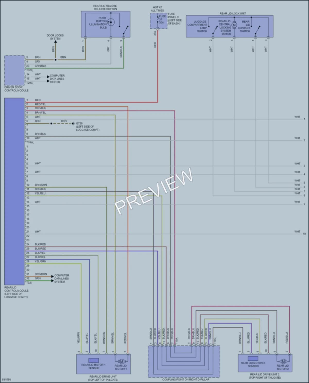 2022 Volkswagen ID4 Trunk Tailgate Fuel Door wiring diagram preview