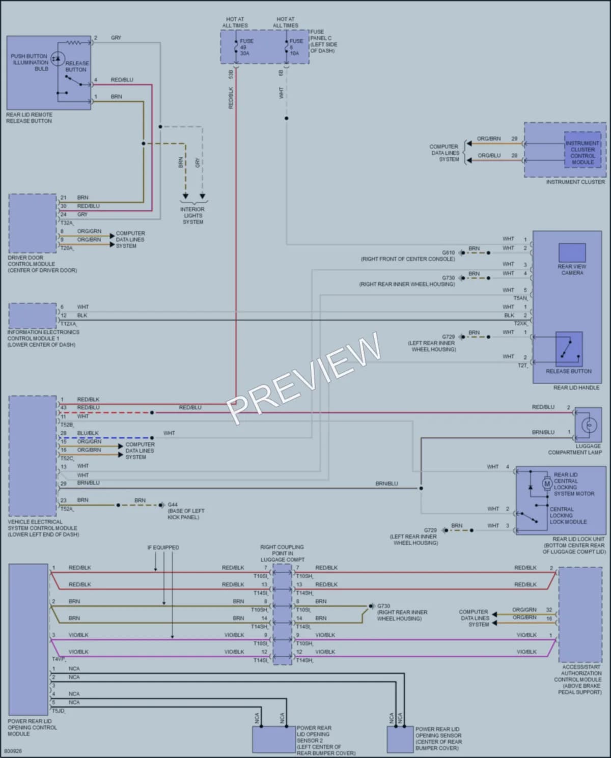 2022 Volkswagen Passat Trunk Tailgate Fuel Door wiring diagram preview