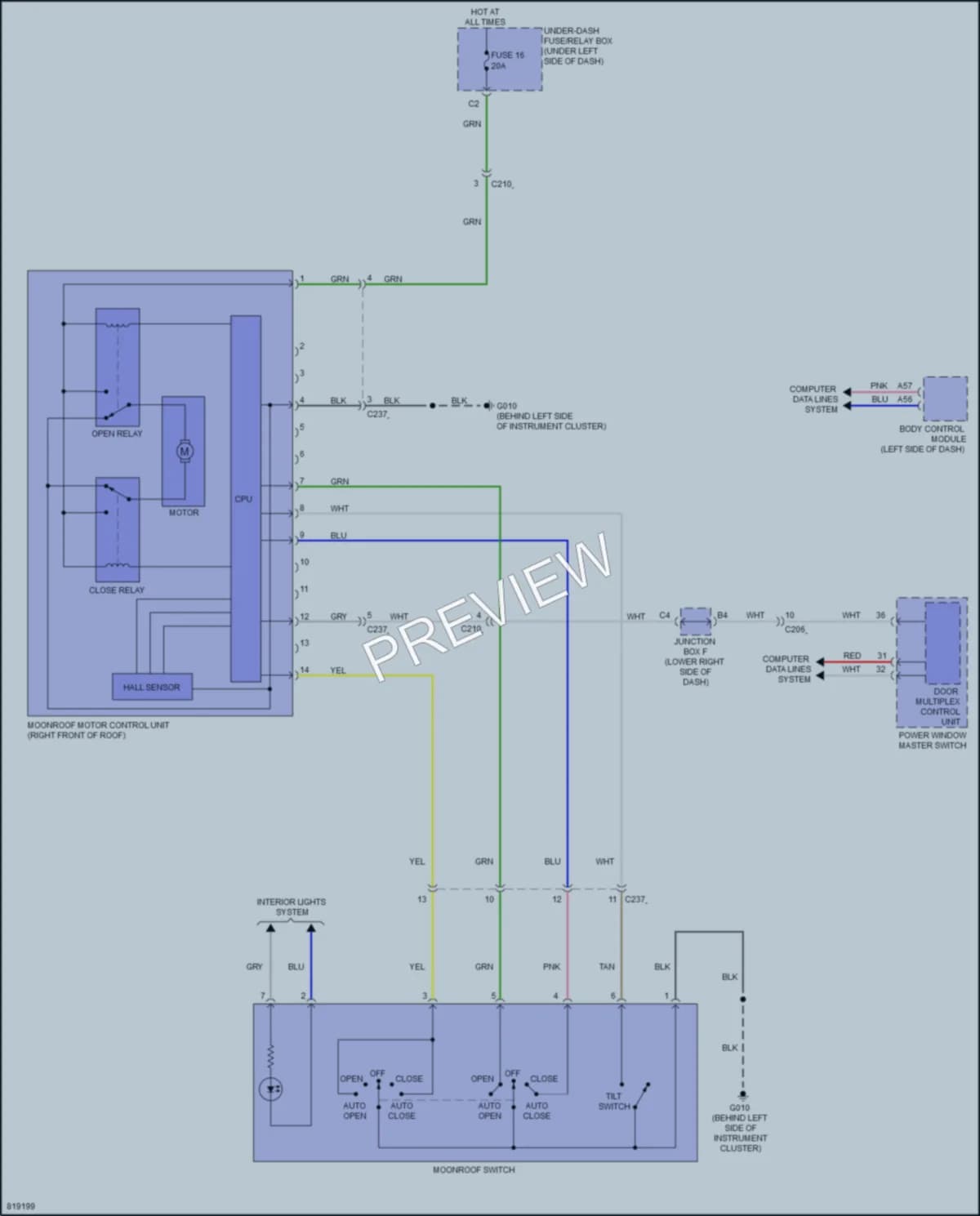 2023 Acura Integra Power Top Sunroof wiring diagram preview