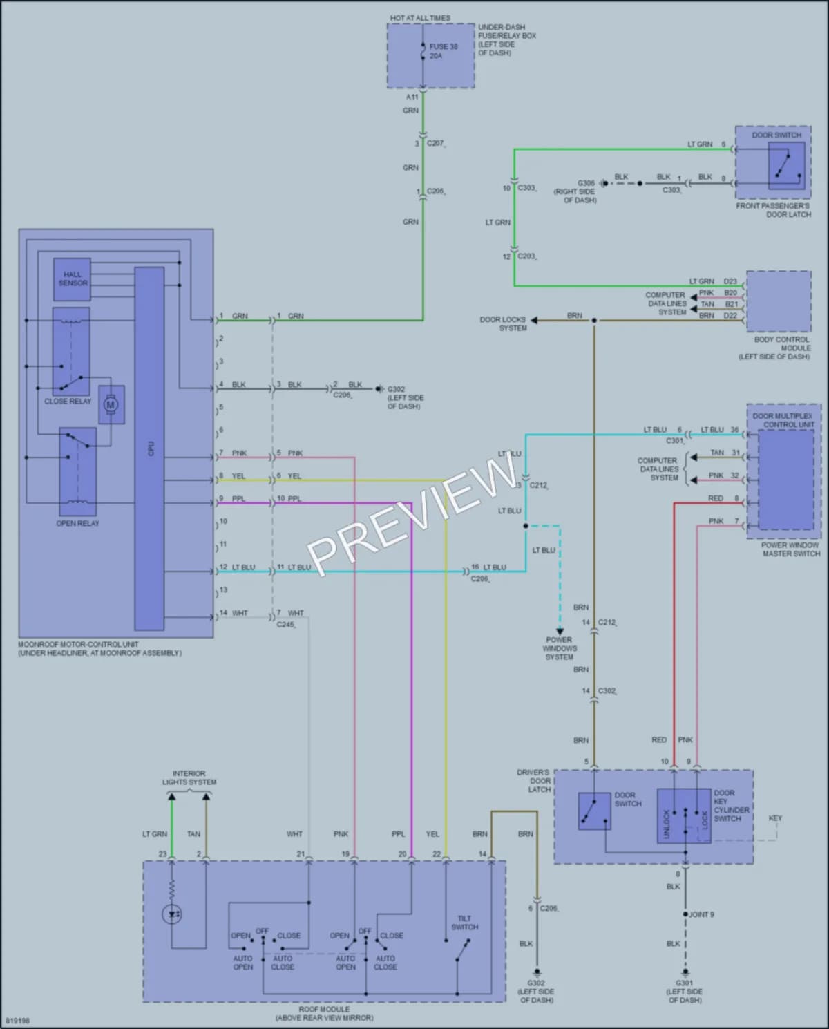 2023 Acura TLX Power Top Sunroof wiring diagram preview