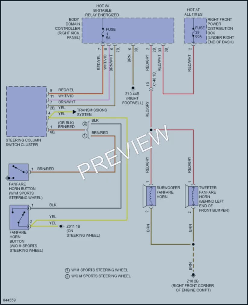 2023 BMW 430iGranCoupe Horn wiring diagram preview