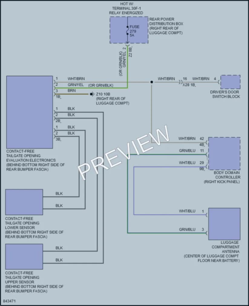 2023 BMW 530e Trunk Tailgate Fuel Door wiring diagram preview