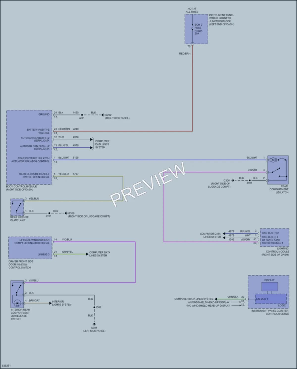 2023 Cadillac CT4 Trunk Tailgate Fuel Door wiring diagram preview