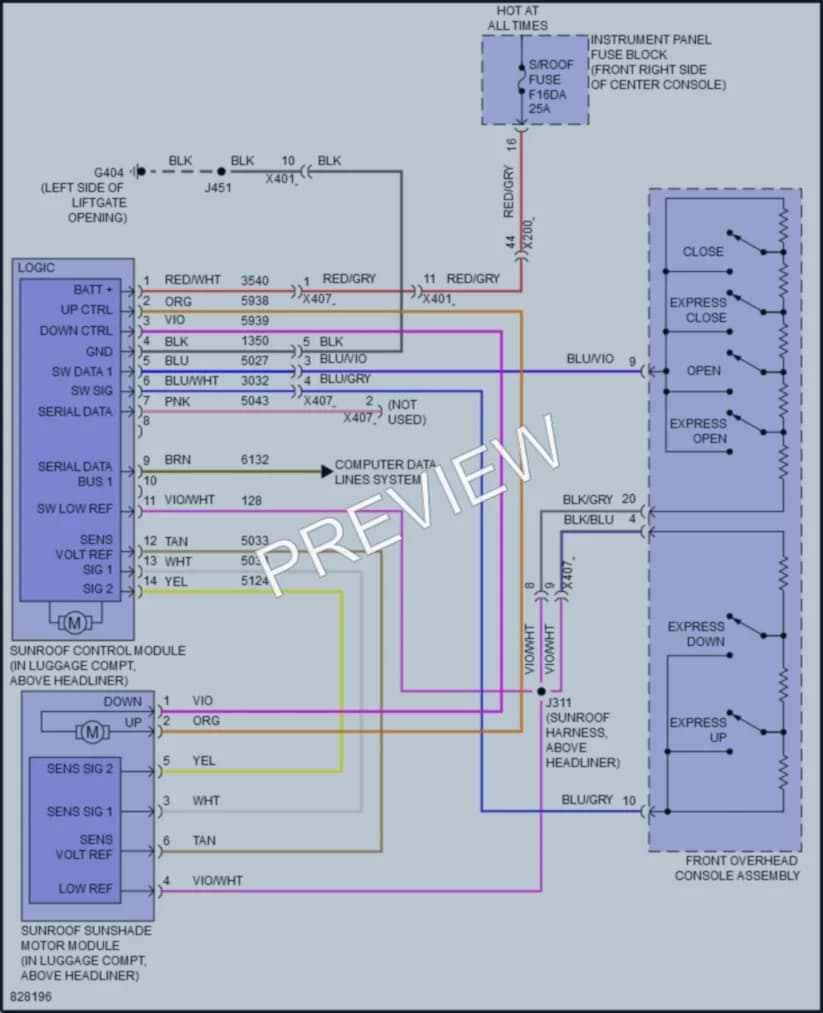 2023 Chevrolet Blazer Power Top Sunroof wiring diagram preview