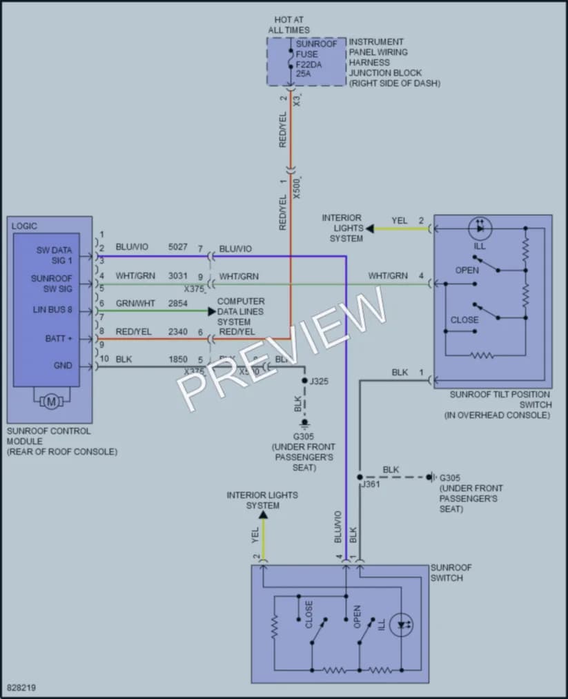 2023 Chevrolet Colorado Power Top Sunroof wiring diagram preview