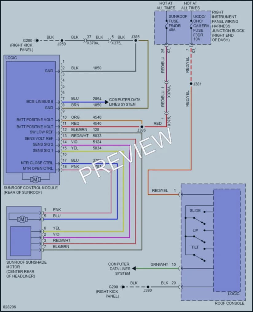 2023 Chevrolet Tahoe Power Top Sunroof wiring diagram preview
