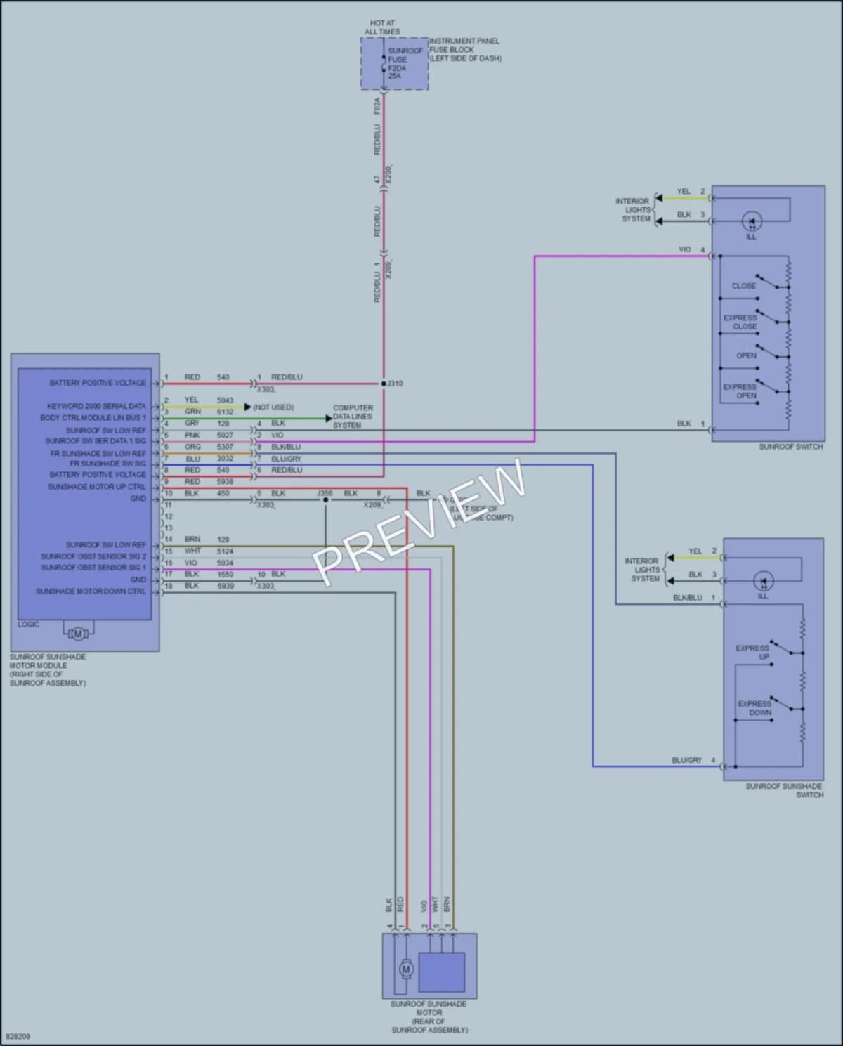 2023 Chevrolet TrailBlazer Power Top Sunroof wiring diagram preview