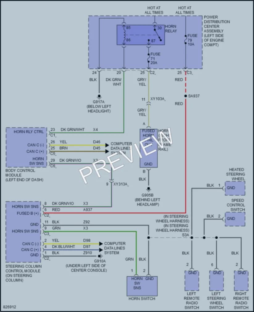2023 Chrysler PacificaHybrid Horn wiring diagram preview