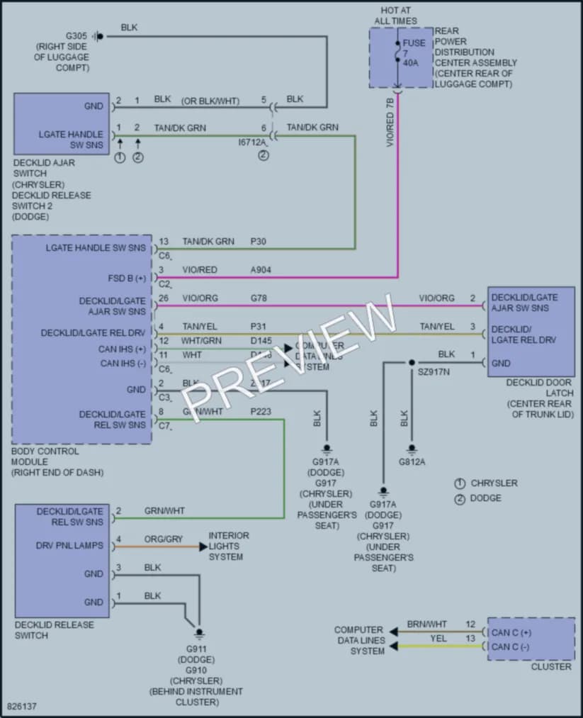 2023 Dodge Charger Trunk Tailgate Fuel Door wiring diagram preview