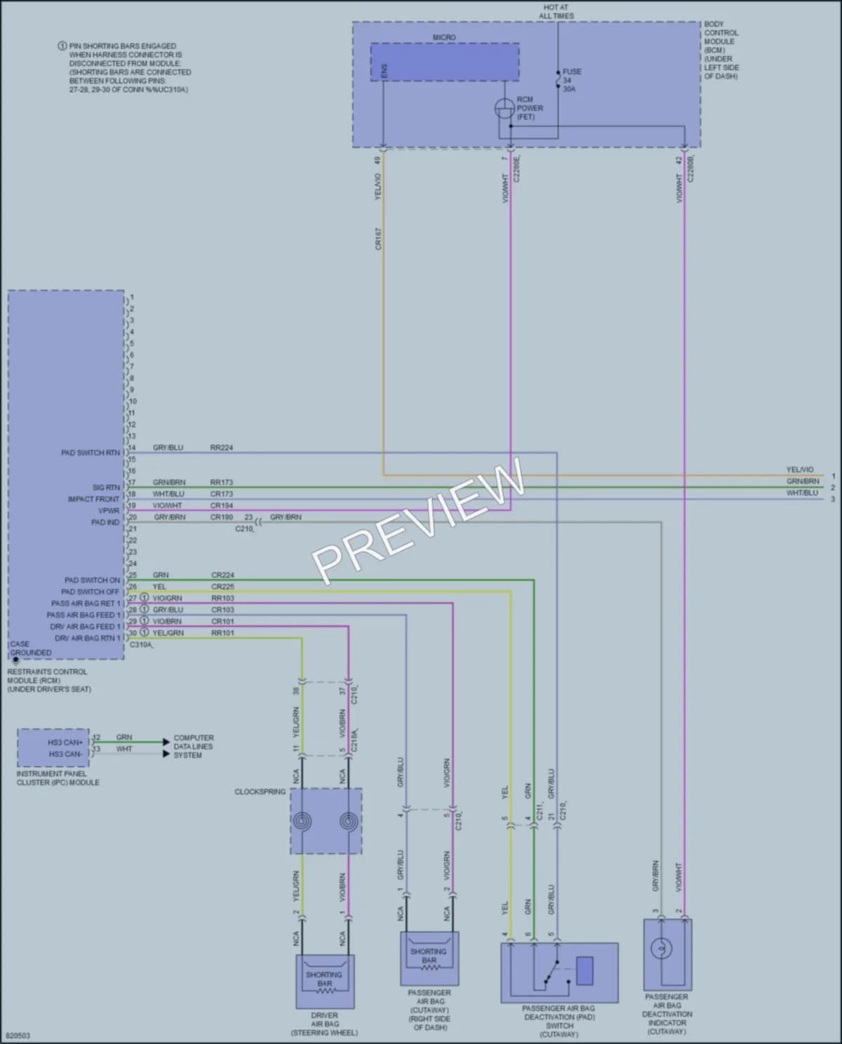 2023 Ford E350Econoline Supplemental Restraints wiring diagram preview