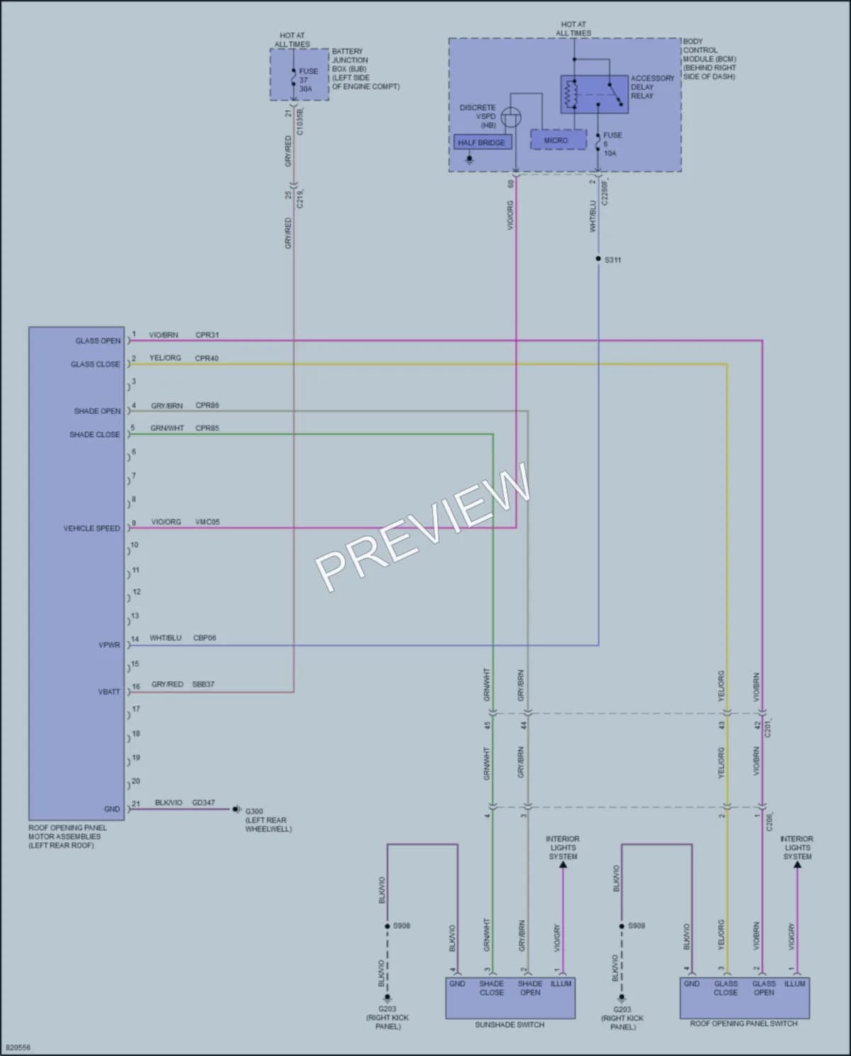 2023 Ford Escape Power Top Sunroof wiring diagram preview