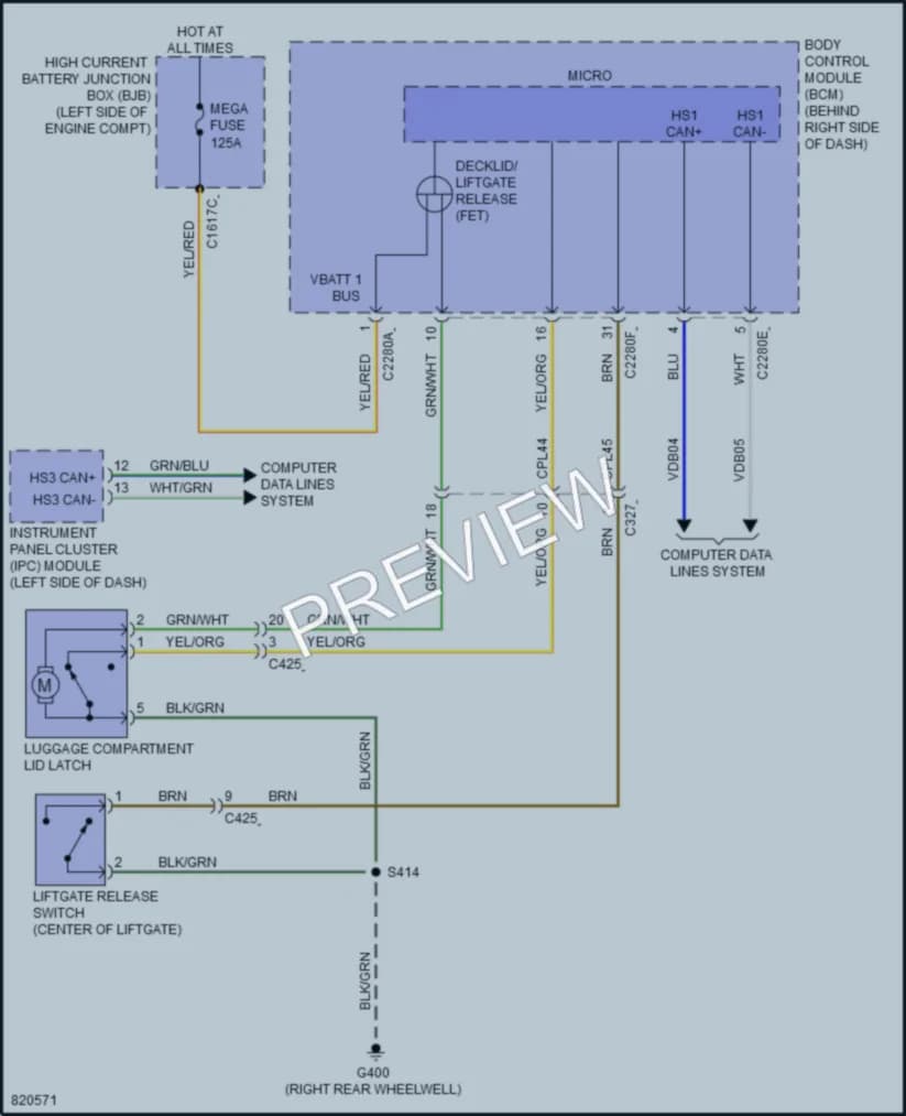 2023 Ford Escape Trunk Tailgate Fuel Door wiring diagram preview