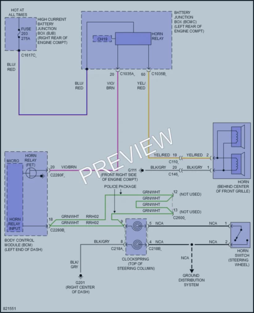 2023 Ford Explorer Horn wiring diagram preview