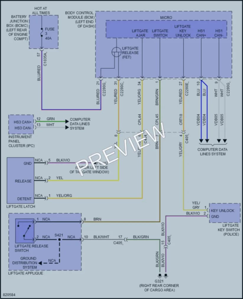 2023 Ford ExplorerHybrid Trunk Tailgate Fuel Door wiring diagram preview