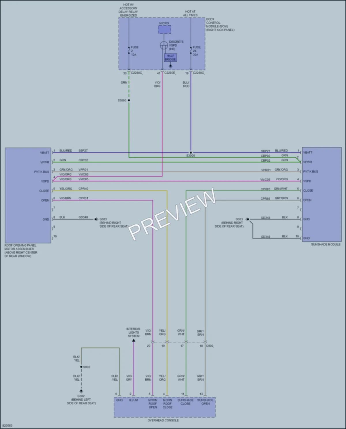 2023 Ford F150Hybrid Power Top Sunroof wiring diagram preview
